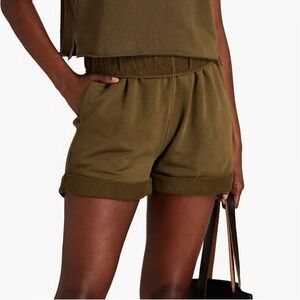 FRAME Rolled Up Shorts Washed Moss Green Cotton Size S